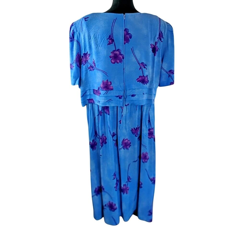 KARIN STEVENS Women's Vintage Floral Maxi Dress XL Rayon Blue Purple Summer - Picture 2 of 3